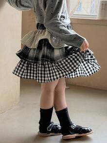 DAZY Toddler Girls' Casual Plaid Korean Style Pleated Ruffle Hem Bottoms - Blue - View 6