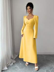 Modelyn Women's Puff Sleeve A-Line Dress - Yellow - View 5