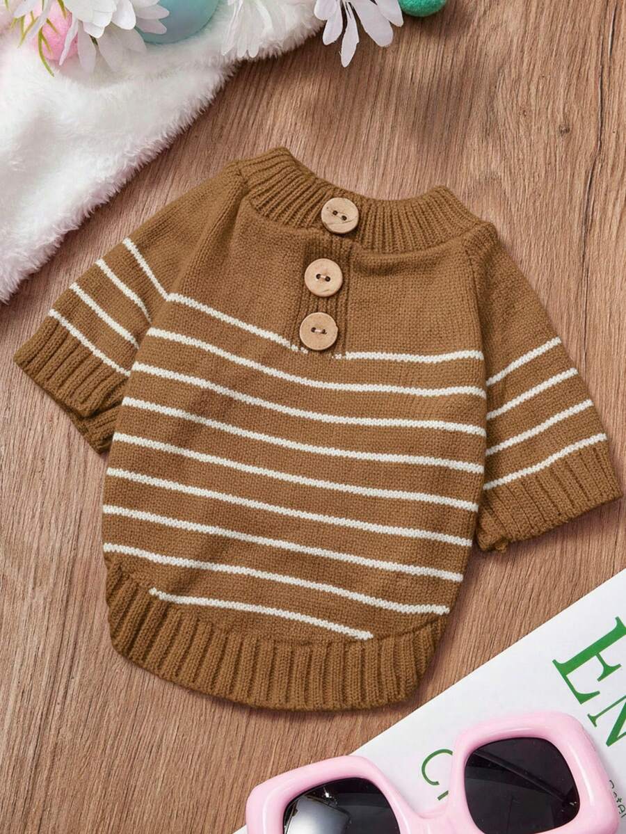 PETSIN 1pc Yellow Coconut Button Christmas Pet Sweater Christmas Style Autumn/Winter High Neck Thick Warm Pet Clothes - Yellow - View 1