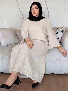 Dazy Plus Elegant Long Casual Lace Dress With Round Neck