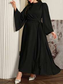 Modelyn Đầm dài thanh lịch dành cho nữ cỡ lớn, cổ đứng và khăn choàng dài, màu đỏ đậm. - màu đen - Xem 4