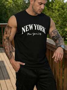 Velminro 男士休闲纽约印花背心，夏季 - 黑色 - 查看 4