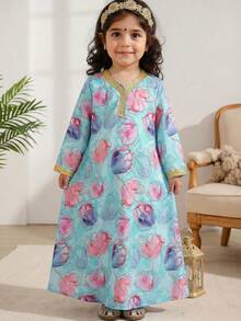 Loose Casual Extra Long Gold Thread Tassel Robe For Young Girls - Multicolor - View 5