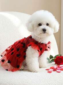 PETSIN Vestido de princesa con forma de corazón y malla, disfraz para mascotas de gatos y perros, adecuado para el Día de San Valentín y fiestas - Rojo - Ver 1
