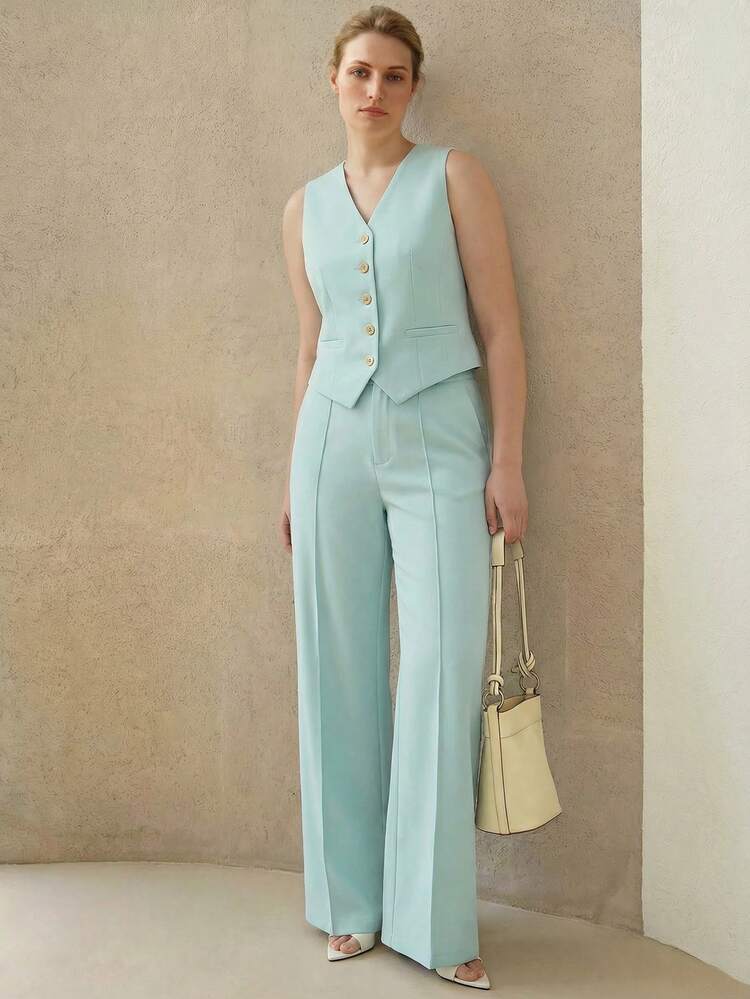 WOMEN'S SEAM FRONT SLANT POCKET WIDE LEG PANTS