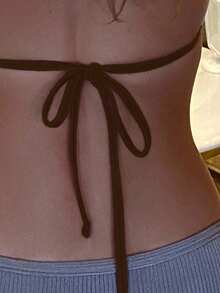 Swim Basics Top de bikini de unicolor con atar en la espalda, adecuado para la playa en verano - Marrón - Ver 3