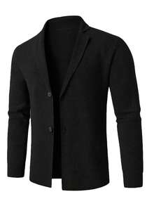 Manfinity Homme Men's Casual Everyday Commute Simple Solid Color Shawl Neck Button-Front Cardigan, Autumn/Winter - Black - View 4