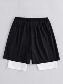 SHEIN Quần short thể thao 2 trong 1 hai lớp in hình nhện màu đen trắng dành cho thiếu niên nam, phong cách thường ngày, đi học, thoải mái, thời trang, tối giản, đa năng, chất liệu mềm mại, phù hợp cho mặc hàng ngày, đi học, dã ngoại, thể thao ngoài trời, lễ hội âm nhạc, tiệc tùng, kỳ nghỉ hè, không khí mùa hè, ngày lễ, mùa xuân/hè. - Đen và trắng - Xem 5