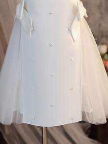 SHEIN 女童纯色3D立体花卉拼接圆领无袖休闲雪纺连衣裙 - 白色 - 查看 12