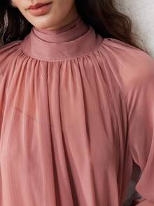 ZEYLAH Romantic Ruffled Hem Oversized Long Dress, Spring - Dusty Pink - View 2