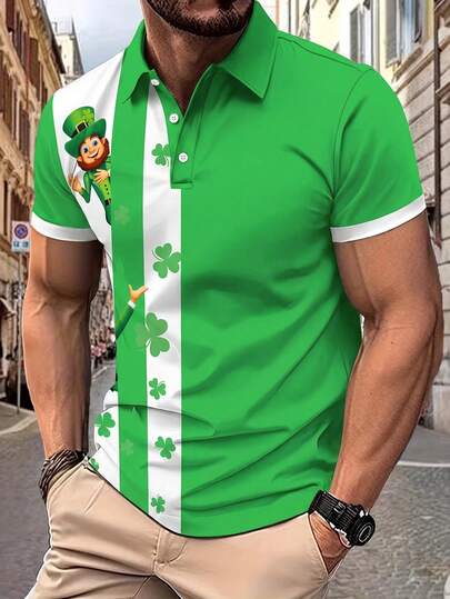 Manfinity Homme Camiseta de polo de manga corta con estampado verde para hombres