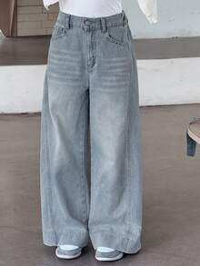 Dazy Kids Tween Girls' Casual Washed High Waist Wide Leg Jeans