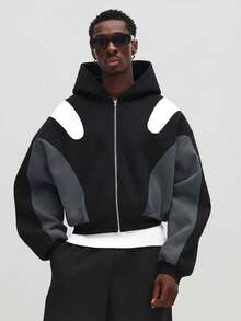 Áo hoodie ngắn tay SUMWON có khóa kéo, phối màu tương phản, thích hợp cho phong cách đường phố thường ngày, mùa đông thu, kiểu dáng rộng rãi, trơn. - màu đen - Xem 1
