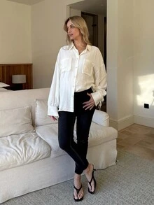 SHEIN 孕妇休闲高腰口袋紧身牛仔裤 春夏情人节嘉年华服装通勤度假毕业时尚Y2K可爱街头风派对婚礼优雅商务休闲女式黑色紧身牛仔裤高腰牛仔裤极简风格弹力牛仔裤日常黑色牛仔裤百搭黑色牛仔裤 - 黑色 - 查看 1