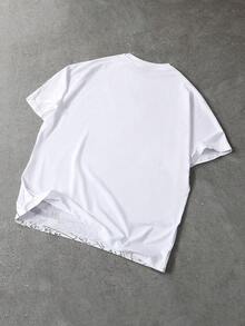 ROMWE MEN Street Life Kaos Lengan Pendek Pria Kerah Bulat Motif Kartun Huruf Kasual Serbaguna untuk Berpergian - Putih - View 2