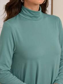 Al Najma Women's Conservative Turtleneck Knit Long Sleeve Undershirt & Abaya Dress Set,Modest Casual Arabian Essential Basic Under Abaya Inner Long Dress - Blue - View 9