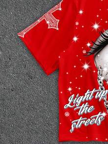 Manfinity Roghcode 男士字母和眼睛印花短袖露脐T恤 - 紅色 - 查看 4