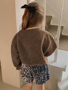 DAZY Sweater Lengan Panjang Longgar Kasual Gaya Korea dengan Kerah Bulat untuk Anak Perempuan - Coffee Brown - View 2