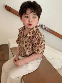 DAZY Toddler Boys' Allover Print Casual Turndown Collar Short Sleeve Vacation Top, Spring/Summer - Coffee Brown - View 8