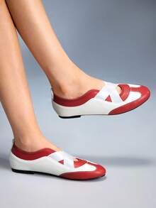 CUCCOO GRLICON حذاء لوفر مسطح للنساء بحزام متقاطع متعدد الاستخدامات - ابيض واحمر - مشاهدة 5