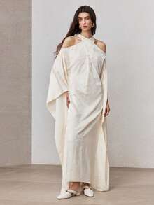 ZEYLAH Romantic Flowy Off-Shoulder Elegant Long Loose Dress, Spring - Beige - View 5