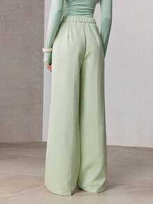 ZEYLAH Women's Mint Green Casual Wide Leg Suit Pants, Spring - Mint Green - View 3