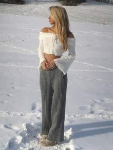 Sydney Algeri Women's Casual Embroidered Twist Knit Pants, Autumn/Winter Knit Pants Grey Pants Comfy Wide Leg Pants Gray Pants Comfy Pants,Cozy Fall And Winter Clothes For Women - Grey - View 6