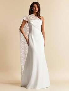 SHEIN BAE 白色提花披肩领连衣裙，优雅无肩带长裙，适合外出、派对、约会、情人节、下午茶、早午餐、正式场合。 - 白色 - 查看 7