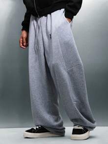 PLAYBOY X SUMWON 兔子标志气球图案抽绳运动裤，宽松休闲家居服，秋冬舒适裤 - 灰色 - 查看 3