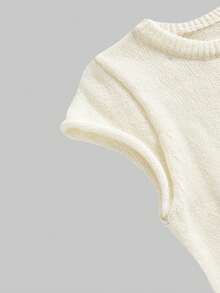 ROMWE Cute Retro Strawberry Embroidery Knit Cropped Top, Midriff-Baring Short Sleeve Sweater With Youthful Vibe, Versatile Knit Cardigan - Beige - View 4