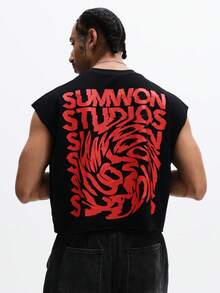 SUMWON Sleeveless Graphic Tank Top With Back Print Statement Design Crew Neck Summer Casual Wear - Black - View 1