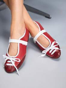 CUCCOO GRLICON 女士休闲日常系带搭扣舒适平底鞋 - 紅色 - 查看 3