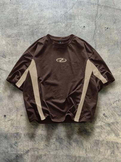 EASEVO Plus Size Men's Casual Knit Crew Neck Short Sleeve T-Shirt, Suitable For Summer Brown Graphic Tee Men Brown T Shirt Brown Tee Brown Jersey Drop Shoulder Tee Men