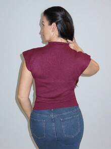 MDEdit 优雅高领宽松休闲百搭秋冬无袖针织毛衣背心 - 酒紅色 - 查看 2