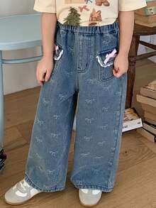 Girls Young Girl Flare Cute Jeans - Blue - View 4