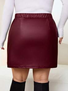 SHEIN CURVE+ 大码高开衩迷你紧身裙，2026 春季/新年 - 酒紅色 - 查看 2