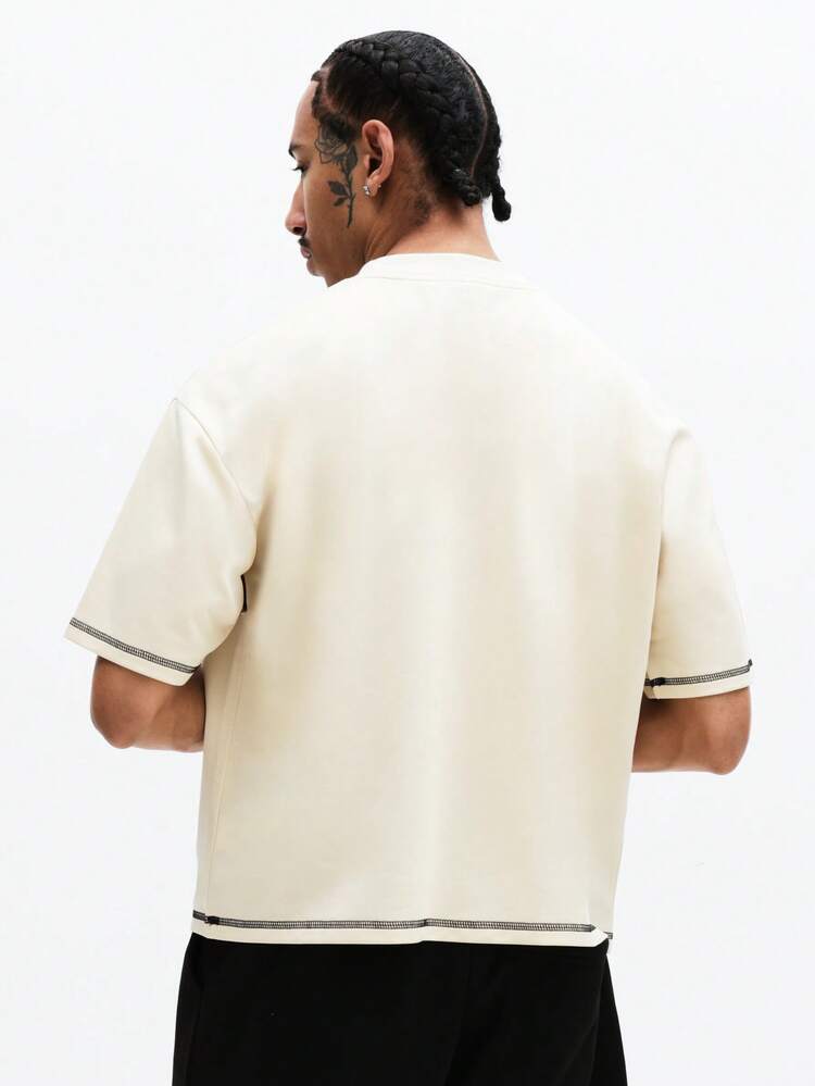 円形コントラストステッチのオーバーサイズクルーネックTシャツ