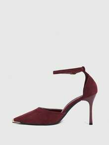 CUCCOO SZL Women's Fashion Pointed Toe Suede Metal Toe Evening Party Wedding Sexy Hollow Out Stiletto High Heel Pumps - Burgundy - View 4