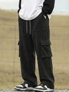 Manfinity Hypemode 男士休闲街头风抽绳口袋裤 - 黑色 - 查看 4