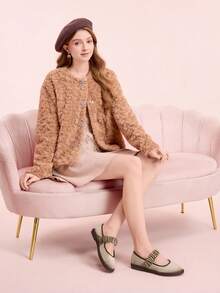 CUCCOO DOLLMOD Giày bệt nữ màu cam sáng, thanh lịch, cổ điển, thoải mái, xếp ly, kiểu Mary Jane bằng nhung. - Kaki / nâu - Xem 6