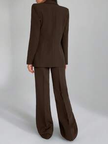 EURMUSE Bộ quần áo hai mảnh màu trơn dành cho nữ, gồm áo blazer và quần dài. - Cà phê nâu - Xem 2
