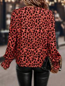 Plus Size Women Woven Printed Casual Shirt, Autumn Fall - Red - View 2