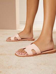 SHUZIA 女士方头纯色休闲平底凉鞋夏季夏季鞋春季鞋春假复活节度假鞋休闲鞋沙滩鞋母亲节礼物 - 藕粉色 - 查看 7