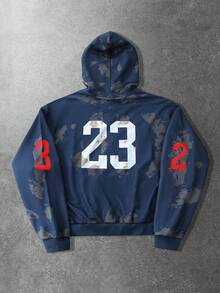 ROMWE MEN Prep Men's Casual Fashionable Zip-Up Hooded Sweatshirt Sweatshirt - Blue - View 2