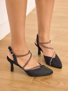 CUCCOO HITCHD Giày cao gót nữ thời trang và thanh lịch dành cho công sở, được trang trí bằng đá quý. - màu đen - Xem 5