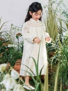 DAZY 女童（小号）优雅度假中长连衣裙 - 米色 - 查看 1