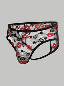 Men's Heart & Lip Print Sheer Sexy Briefs Underwear - Multicolor - View 3
