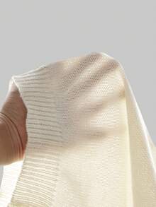 ROMWE Cute Retro Strawberry Embroidery Knit Cropped Top, Midriff-Baring Short Sleeve Sweater With Youthful Vibe, Versatile Knit Cardigan - Beige - View 5