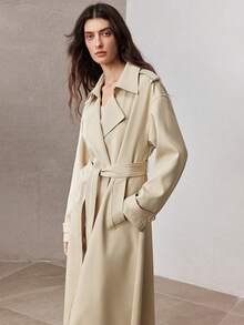 ZEYLAH Women's Solid Color Casual Oversized Trench Coat, Spring - Khaki - View 4