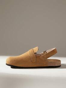 Solecia Women's New Half-Pack Slippers, Made Of Imitation Suede Suede Material, With A Heel Belt Design, Are Comfortable And Versatile, Suitable For Home Or Out Shopping. - dark brown - View 3